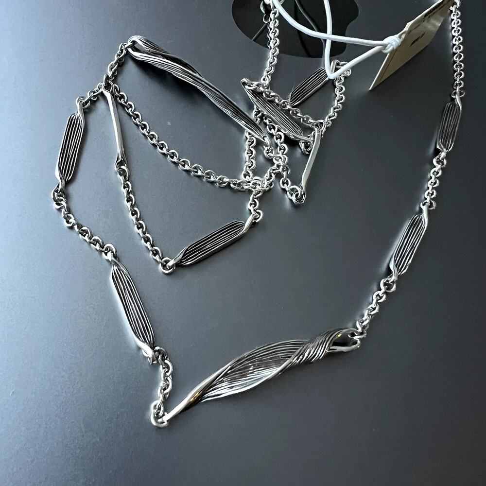 John Hardy Bamboo Woven Sautoir Silver Necklace size 32 New - Picture 7 of 8